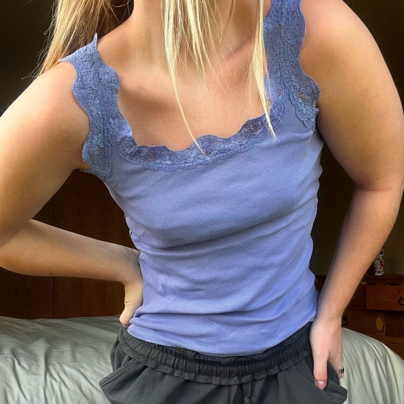 Fresh Produce Periwinkle Lace Ruffled Tank Top - Picture 4 of 4